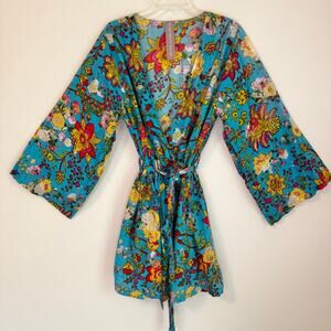 Plum Pretty Sugar Womens Colorful Floral Belted Kimono Size XL Boho Cottage Core